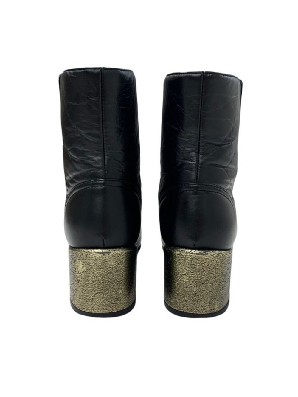 Chanel Boots Short Shoes Leather Black Coco Mark Pearl Lace Up Wrinkle - Picture 5 of 10